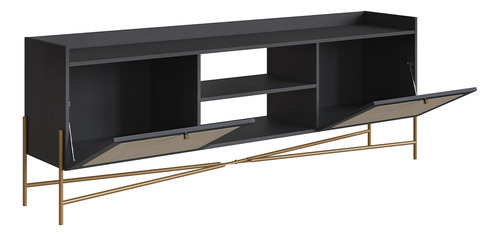 Rack Sala Estar Tv 65 Pol 183cm Industrial Indy Nero Dourado