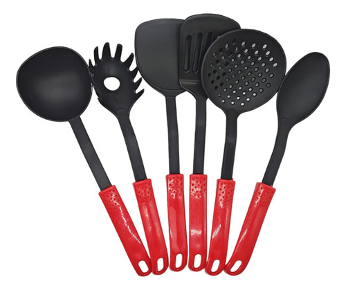 Set X 6 Utensilios De Cocina Con Mango Y Punta De Nylon