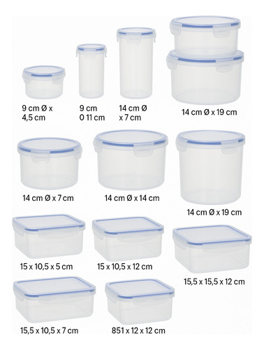 Set De 11 Herméticos Rectangulares Apilables, Transparente