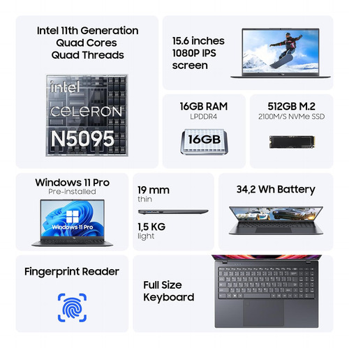 Fingerpront - Computadora Portátil Con Windows 11 De 15.6 Pu