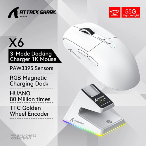 Mouse Bluetooth Para Jogos Attack Shark X6 Paw3395 Peso Leve