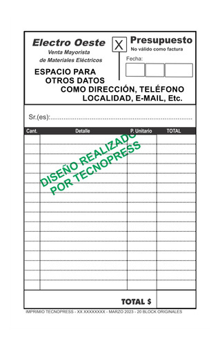 Comanda Personalizada Resto Café Bar 40 Block 100 Hojas C/u.
