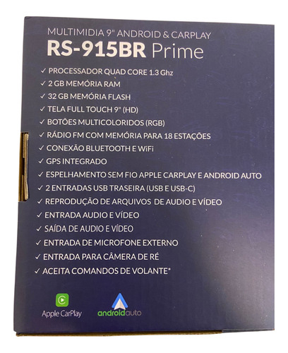 Multimídia Roadstar Prime 9pol Android Auto Carplay Wifi Gps