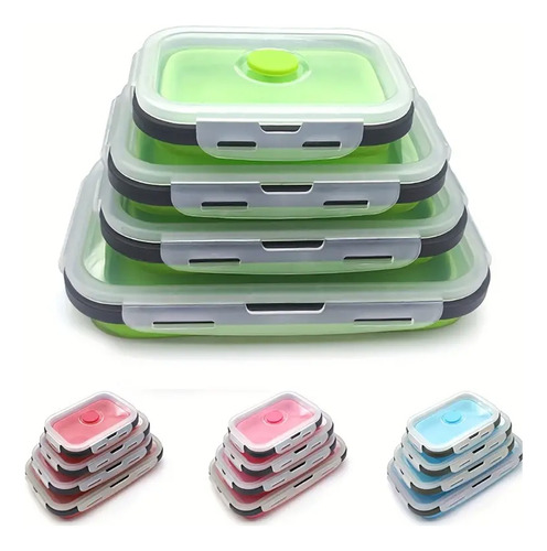 Set Recipientes Porta Comida 4pz Expandibles Siliconados 