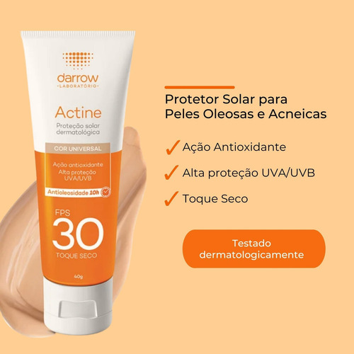 Protetor Solar Cor Universal Fps30 Antioleosidade Actine 40g