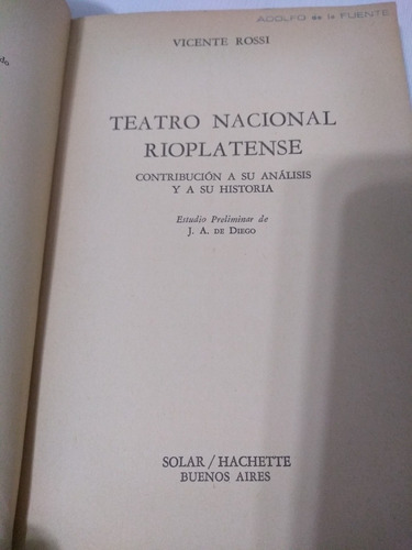 Teatro Nacional Rioplatense Analisis Historia Vicente Rossi (Usado)