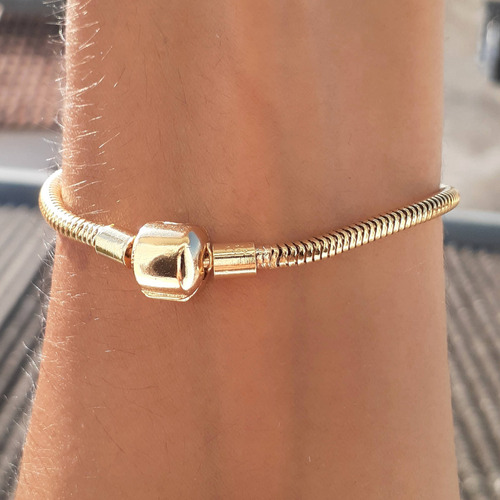 Pulseira Berloque 20cm Fecho Tambor Banhada A Ouro 18k Comprimento 20 cm Cor Dourado