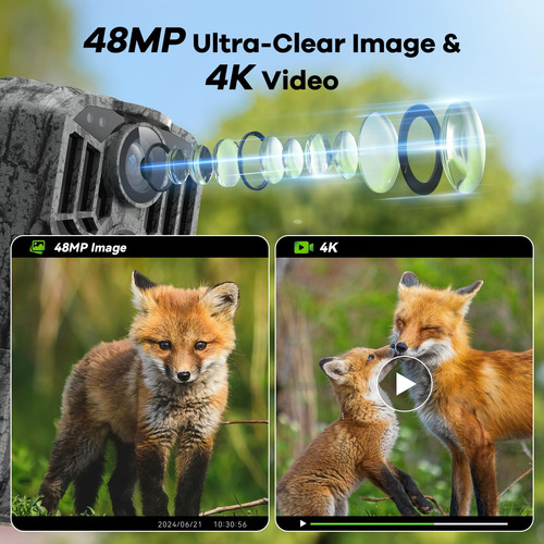 Deatti Trail Camera Wifi 48mp 4k Game Camera Con 8 Pilas Y T