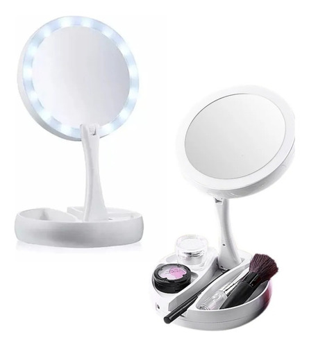 Espelho De Maquiagen Retrátil E Portátil Com Luz De Led Cor da moldura Branco