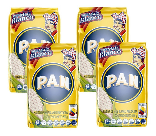 Imagen 2 de 2 de Harina De Maíz Harina Pan Blanca 500g X4 Uds