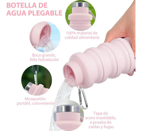 Botella Agua Plegable Silicona Deportiva Portatil 500ml