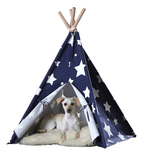 Zoovilla Tipi Mediana Para Mascotas Azul Con Estrellas Blan.