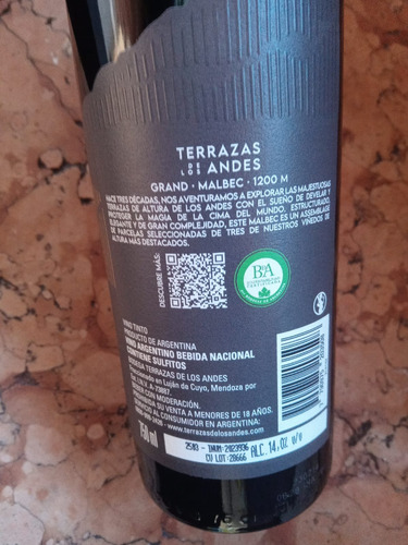 Vino Terrazas De Los Andes Grand Malbec 2021 X Botella !!