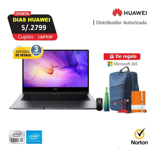 Imagen 1 de 8 de Laptop Huawei Matebook D14 I5 8gb Ram, 512gb Ssd + Regalos