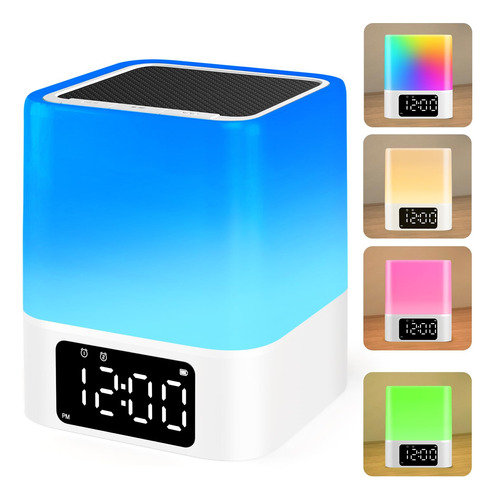 Jall Luces Nocturnas Con Altavoz Bluetooth, Reloj Despertad.