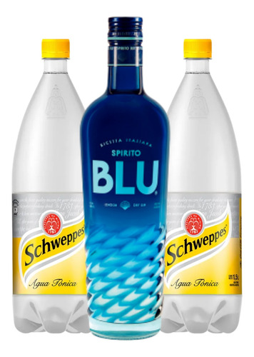 Gin Spirito Blu London Dry 700ml + 2 Tonicas Schweppes 1.5l
