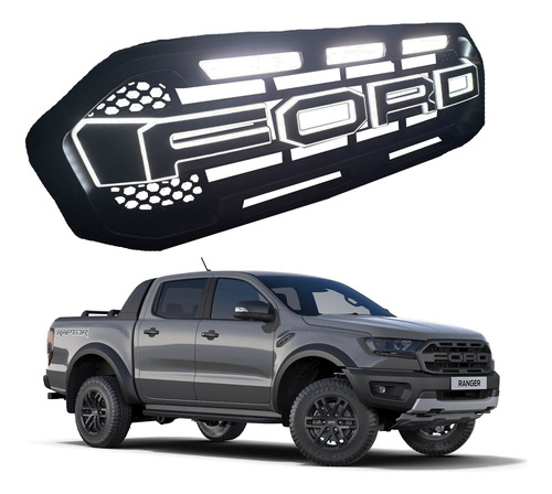 Parrilla Defensa Tipo Raptor Ford Ranger Faros Led T8 18-20