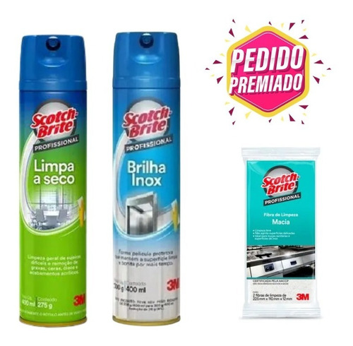 Kit 1 Limpa A Seco + 1 Brilha Inox Spray 400ml + Brinde - 3m