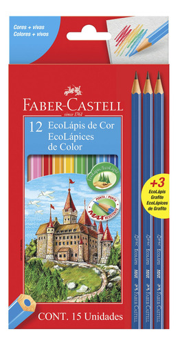 Kit de lápices de 12 colores Faber-Castell y 3 lápices de grafito