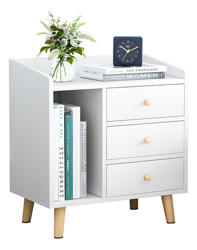 Mesita de Noche Mesa Auxiliar Buros Modernos con 3 Cajones YYUgolo-MDN03 Color Blanco