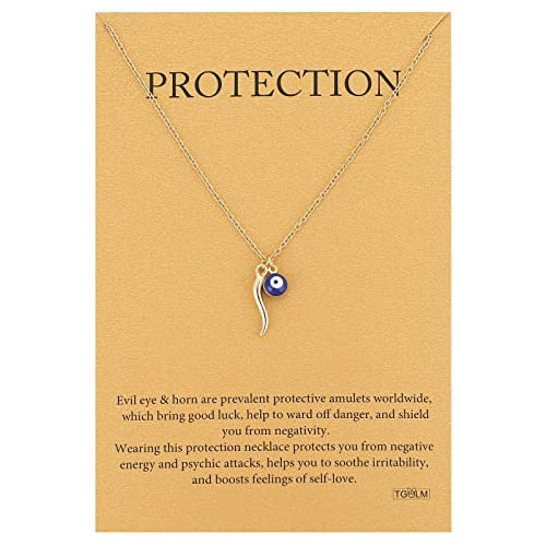 Tgolm Dainty Blue Evil Eye Charm Cuerno Colgante Collar Para