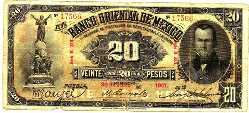 Billete De 20 Pesos Revoluion Puebla 1901 (hollito)