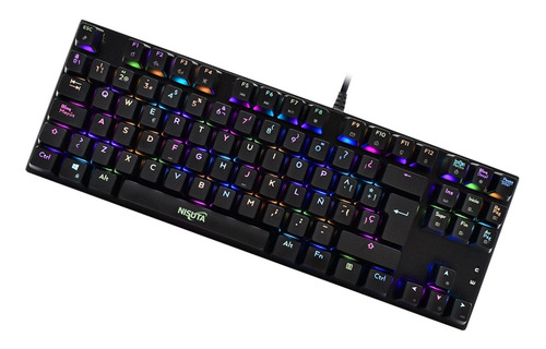 Imagen 2 de 2 de Teclado gamer Nisuta NSKBGZ88 QWERTY Outemu Blue español España color negro con luz RGB