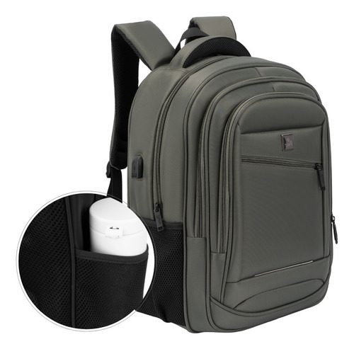 Mochila Notebook Executiva Bogdan Reforçada Grande Saída Usb Cor Verde Exército Desenho Do Tecido Liso