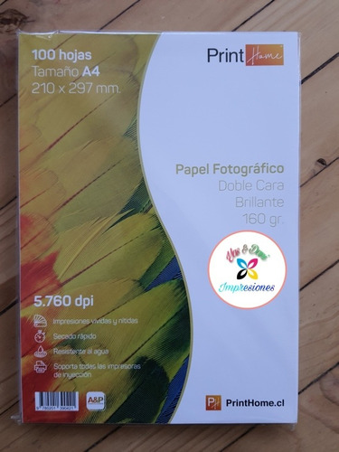 Papel Fotografico A4 Glossy Doble Cara 160grs. 100 Hjs