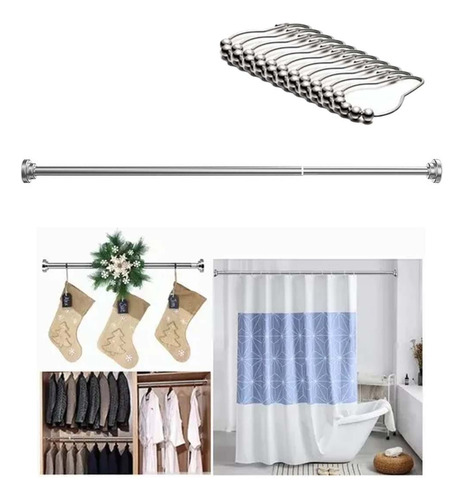 2 Pzs 85-140cm Ajustable Retráctil Cortina Ducha Tubo Rod Plateado