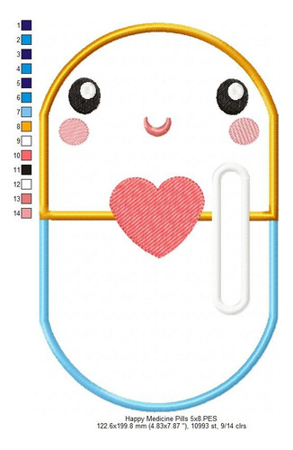 Matriz Para Bordados Maquina Pastilla De Medicina Feliz 4108