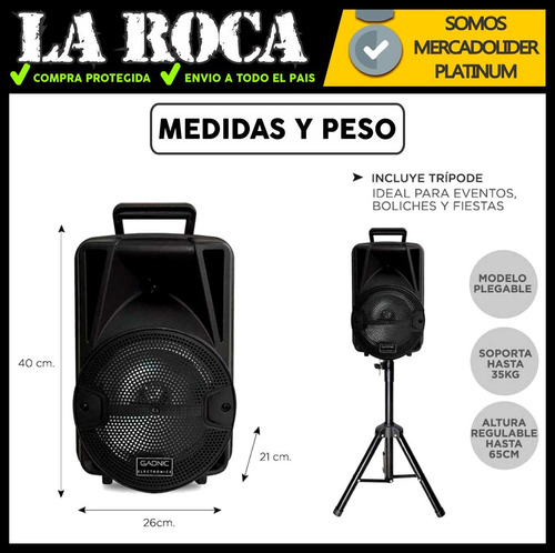 Bafle Potenciado 8 3000w Bluetooth Usb Sd Bateria Luces Led