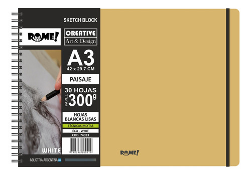 Block Cuaderno Boceto Rome A3 Horizontal Eco White 30h 300gr