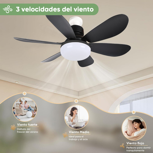 Lampara Ventilador De Techo Led 52cm Con 6 Aspas Y Control Remoto, Incluye Expansor Y Base De Abanico