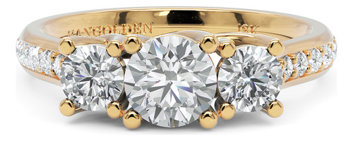 Anel De Noivado 3 Pedras Em Ouro 18k 1,1 Ct Com Moissanites