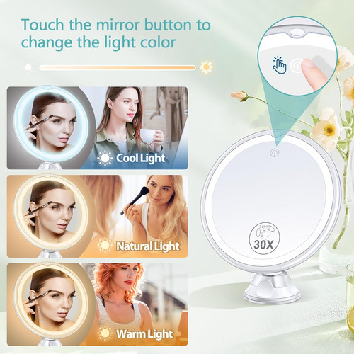 Espejo De Maquillaje Iluminado Con Aumento De 30x, Ventosa D
