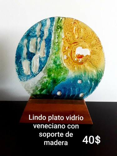 Precioso Plato Vidrio Para Decoración.obra De Arte.veneciano
