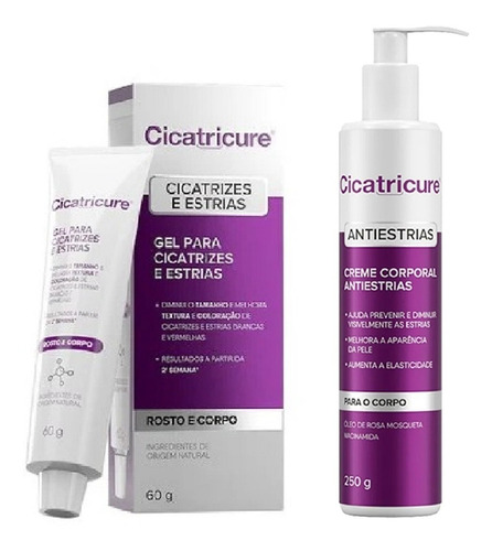  Combo Cicatricure Estria Creme Gel 60g Brancas Vermelhas