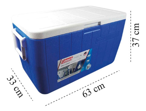 Imagen 7 de 10 de Hielera 48 Qt O 45 Lit Azul Con Asas Tapa Enfriador Coleman