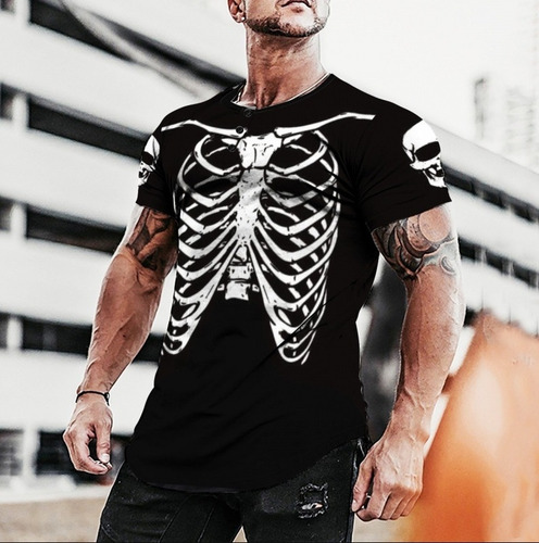 Esqueleto Camisa Para Hombre De Impresión Frontal De La Espalda De La Jaula De Costillas Xray Traje Adulto Divertido Camisas De Halloween Para Los