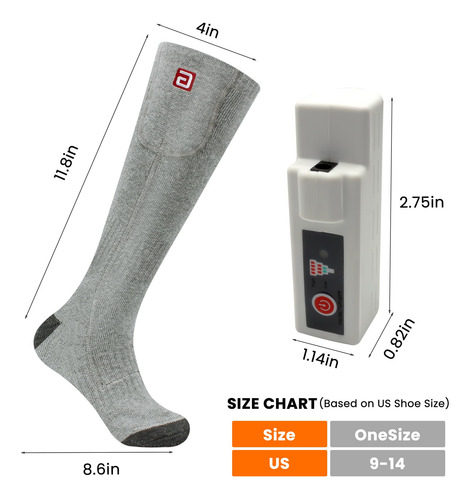 Calcetines Térmicos Eléctricos Recargables Winter Con 3 Ajus Gris Diseño De La Tela Talle