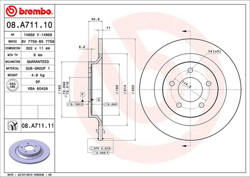 Disco Brembo Mazda 5 2.0 06 A 09 Trasero Pza