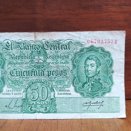 Billete 50 Pesos Moneda Nacional Nros Rojos Bott 1991
