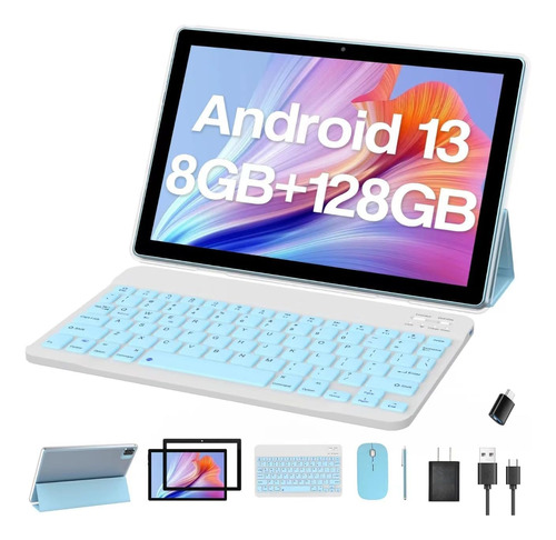 Tablet 10 PuLG 8gb Ram 128/1 Tb Rom Teclado Mouse Funda Azul