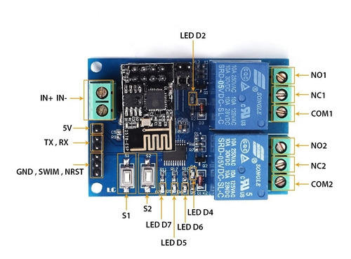 Módulo Relé 5v 2 Canais Wifi Esp8266 Esp-01 Aplicações Iot