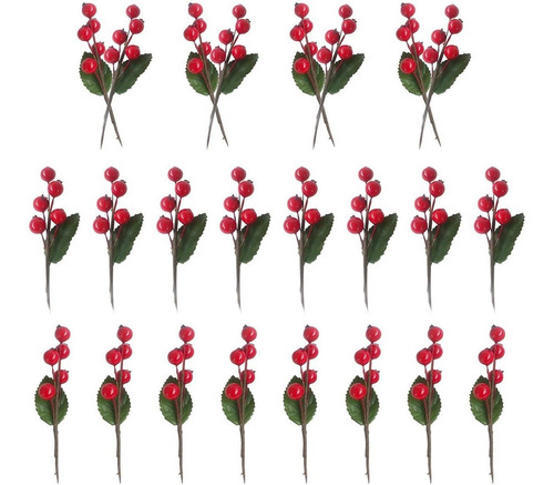 Wandic 24pcs Navidad Artificial Red Berry Decoración Árbol