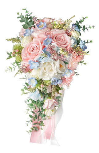 Bouquet De Boda Para Novia Cascada Floral Rosa Flores
