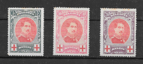 Belgica 1915 Cruz Roja Rey Alberto 3 Valores Nuevos $$