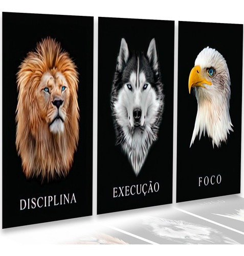Quadros Decorativos Sala Leão Disciplina Motivacional 183x80 Cor BORDA Cor da armação INFINITA
