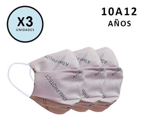 Imagen 1 de 9 de Barbijo Social Atom Protect Conicet Kids 10-12 (x 3 Unidades